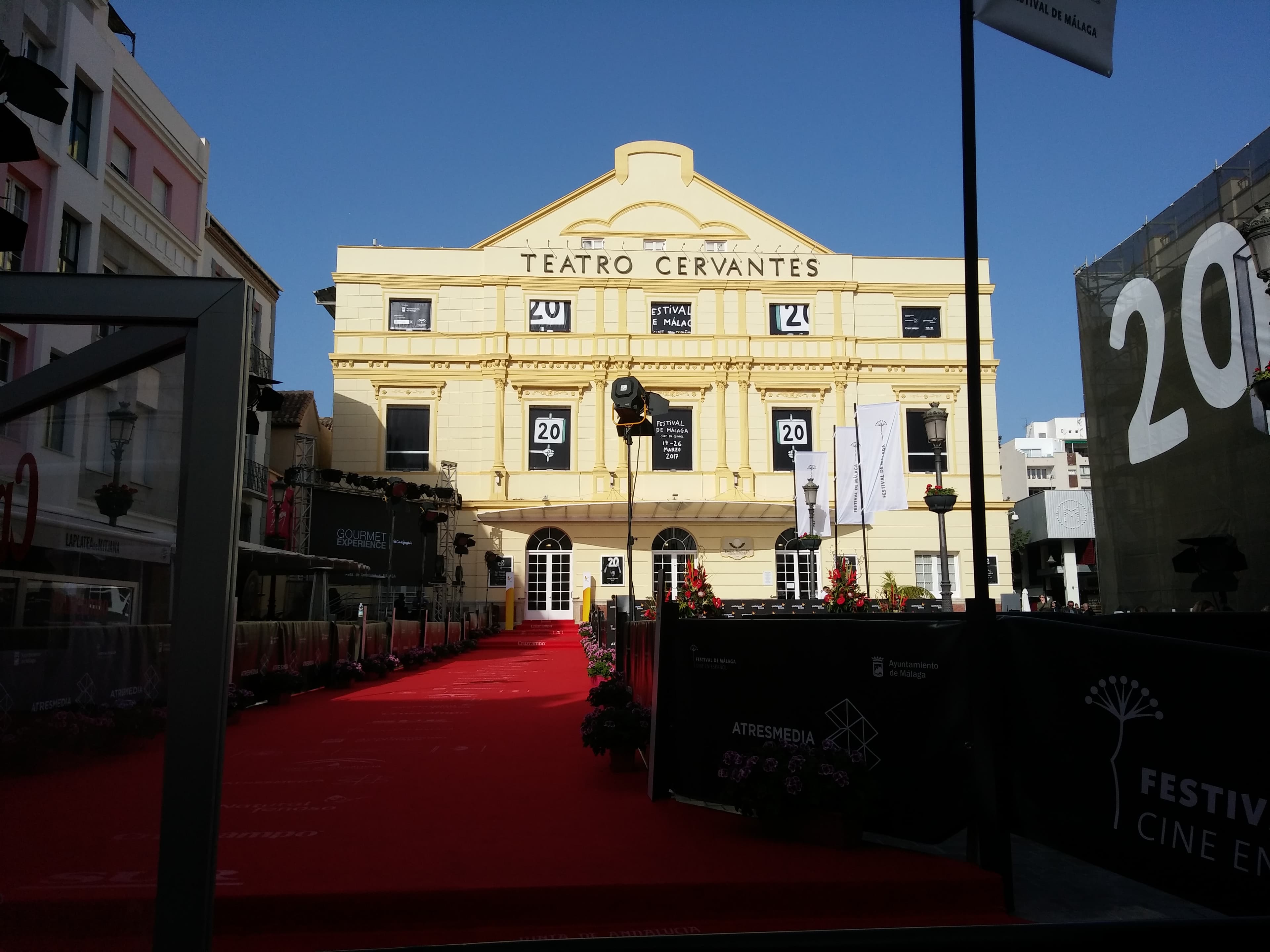 Facade of Teatro Cervantes in Málaga during the 20th Málaga Film Festival, March 2017