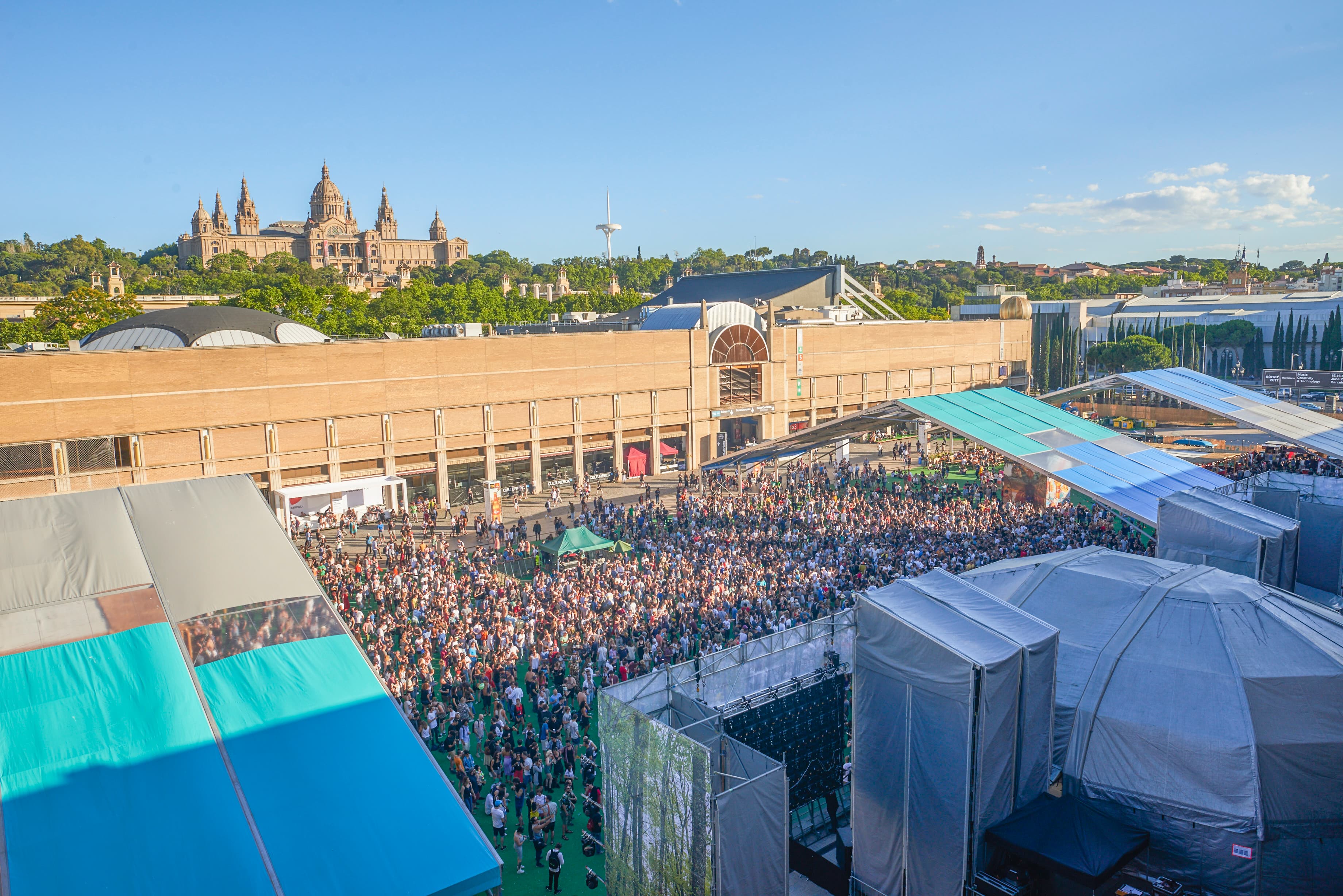 SonarVillage stage with the Palau Nacional in the background at Sónar by Day 2016 festival in Barcelona
